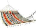 Sunnydaze Quilted Outdoor Hammock with Spreader Bars - Heavy-Duty 450-Pound Capacity Double Hammock for Outside - Caribbean Stripe