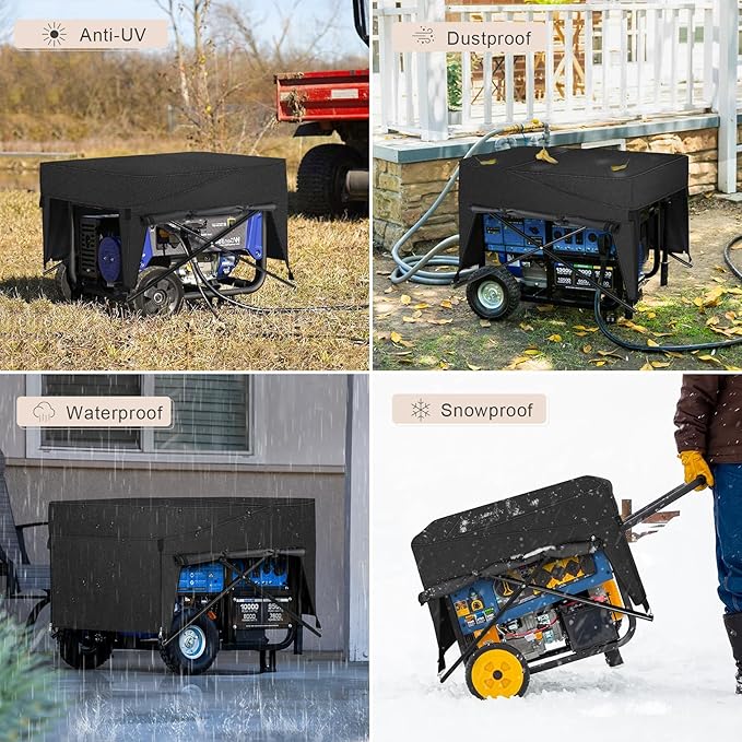 Porch Shield Generator Covers Running - Heavy Duty Waterproof Generator Rain Tent Shelter for 3500-12000 Watt Black