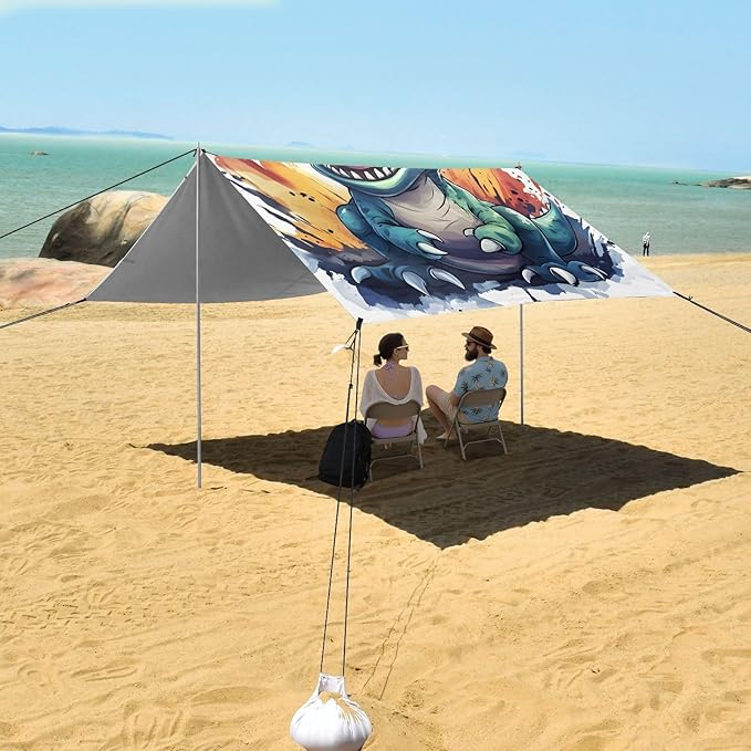 ALAZA Cute Baby Dinosaur Splash Beach Tent Sun Shelter Portable Canopy Sunshade for Outdoor Camping Picnics Backyard Fun 10x9 ft