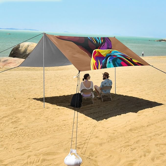 ALAZA African American Woman Portrait Beach Tent Sun Shelter UPF50+ Protection Beach Shade Canopy w/ 4 Sandbags for Outdoor Camping Fishing Backyard Fun Picnic 10x9 ft