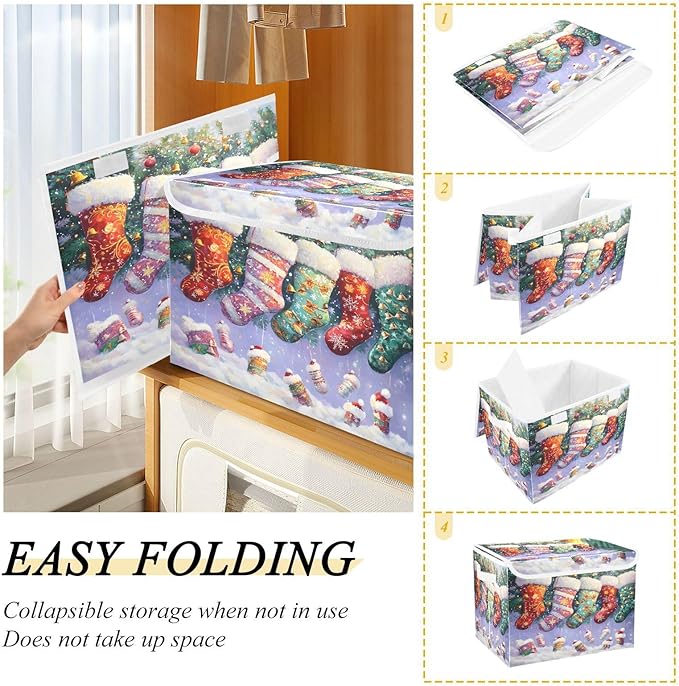 Christmas Baskets Collapsible Storage Bins with Lids Christmas Stocking Storage Boxes Clothes Baskets for Organizing