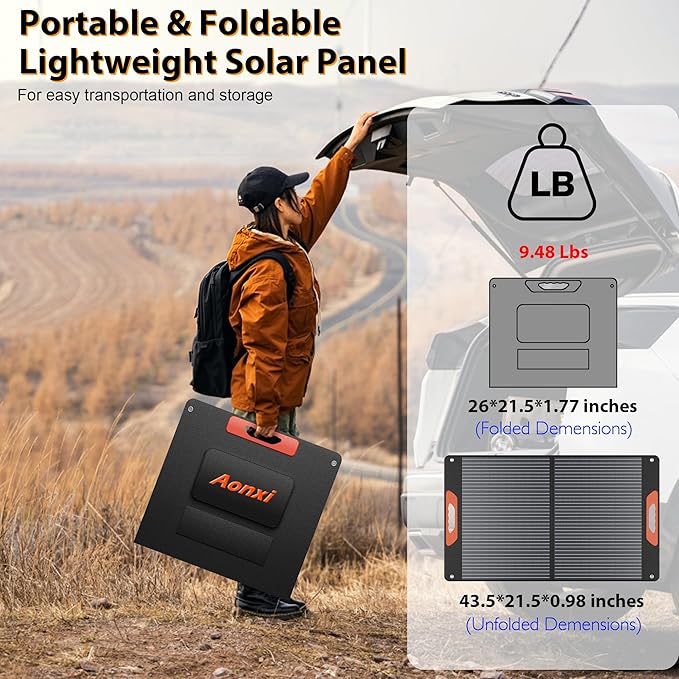 120W Portable Solar Panel for Power Station Foldable Solar Charger with High 24% Efficiency ETFE Coating QC3.0 USB/Type-C &amp 20V DC Output. Includes Solar Angle Guide &amp Adapters for Camping