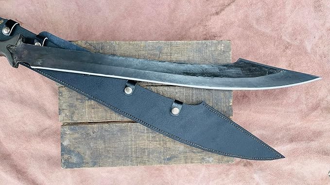 25 Inches Zombie Survival and Hunting Machete - 5160 Leaf Spring Steel - Full Tang - Rosewood Handle with Leather Wrap - Custom Knife with Leather Sheath