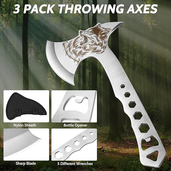 Throwing Stars Axe Throwing Game for Backyard Throwing Axes and Tomahawks Set with Nylon Sheath 10in Throwing Hatchet Axe for Adults Competition and Recreation Axe Gift Set for Men