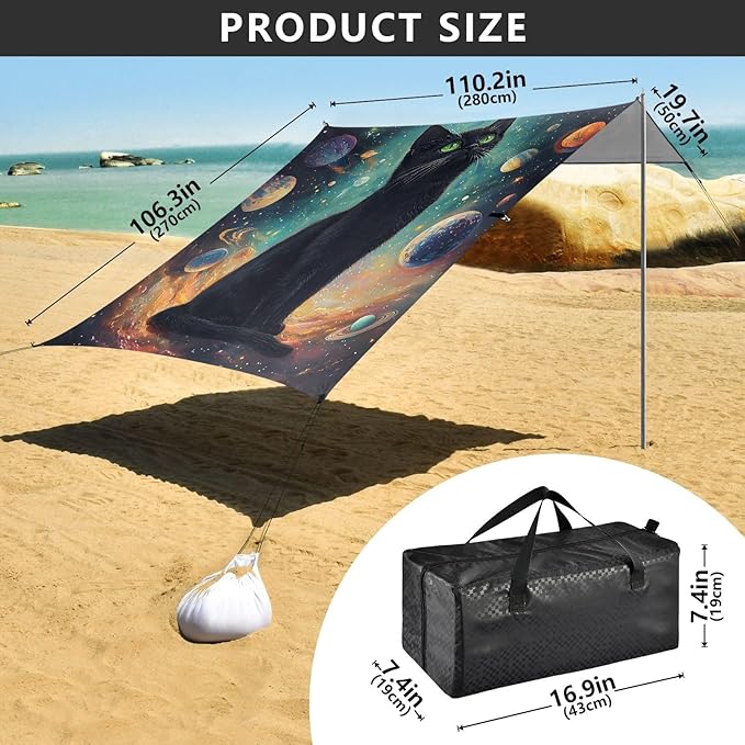 ALAZA Black Cat Space Beach Tent Sun Shelter Portable Canopy Sunshade for Outdoor Camping Picnics Backyard Fun 10x9 ft