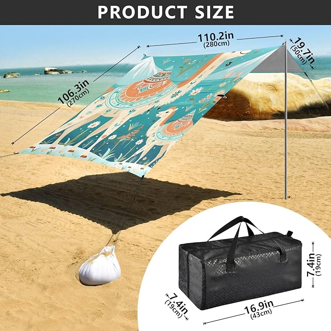 Green Camel Flower Stable Beach Tent UPF50+ Water-Resistant Large Sun Shelter with Sand Pockets for Camping Picnics Backyard &amp Fishing