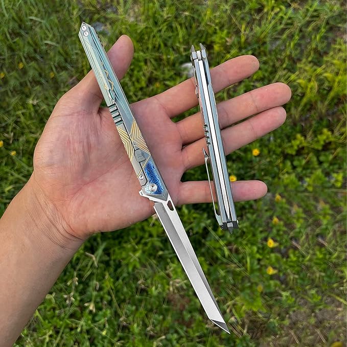 folding knife belt clip M390 steel blade outdoor camping knife portable pocket knife titanium handle lightweight EDC men's pocket knife belt sheath