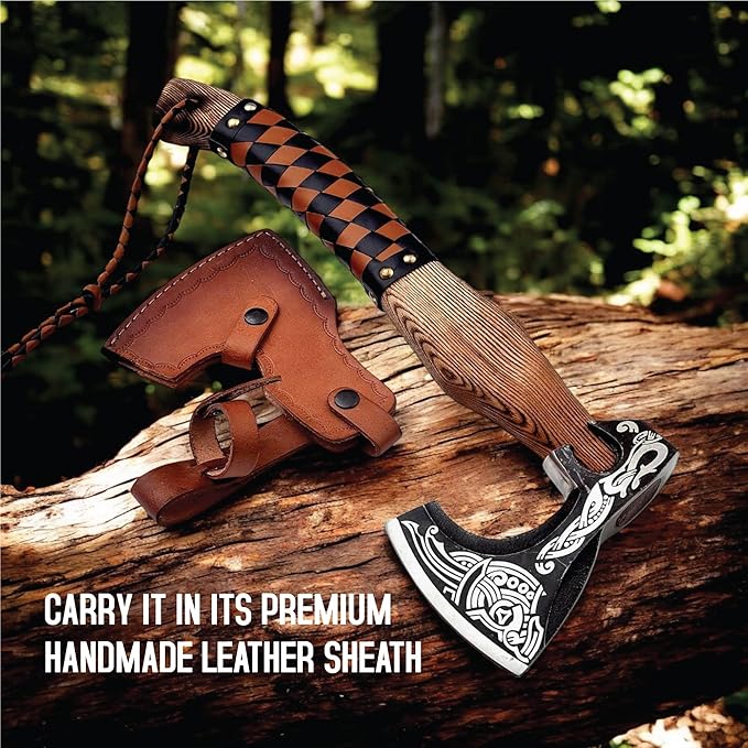 Viking Axe Ideal for Collectors &amp Enthusiasts Authentic Artisan-Crafted HandForged Camping Axes and Hatchets Medieval Styled with Durable and Robust High Carbon Steel with Leather Sheath