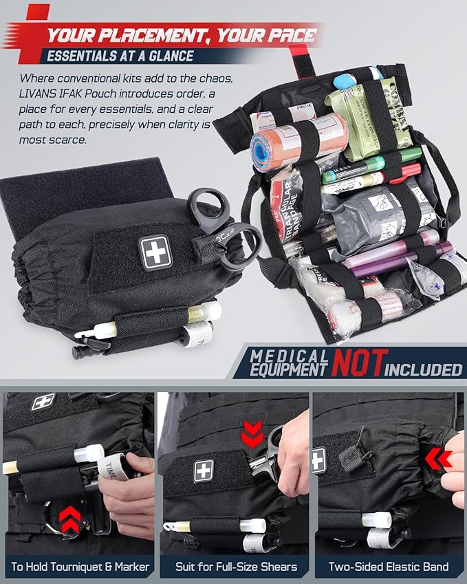 LIVANS Roll Up IFAK Pouch Medical Drop Dump Pouch MOLLE First Aid Pouches Tactical Dangler Pouches Belt IFAK Bag Trauma EMT Bag with Hook-N-Loop for Chest Rig Vest