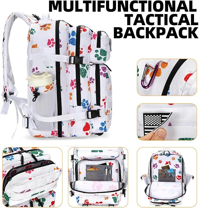 Lovelinks21 25L Tactical Military Backpack Small Travel Rucksack for Men and Women Assault Pack Bug Out Bag Molle Daypack Gym Backpack with Bottle Holder (Cat Paw)