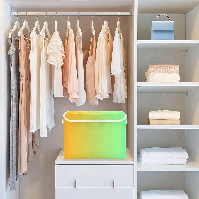 Yellow Green Gradient Storage Containers with Lids Foldable Box Organizer Storage Bins with Handles for Home Studyroom