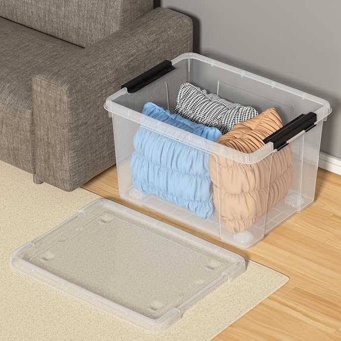 50 Quart Large Clear Storage Box with Wheels 4-Pack Clear Plastic Storage Bin with Lids