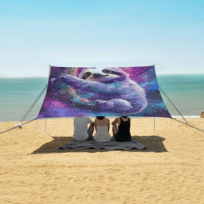 ALAZA Cute Sloth Cartoon Nebula Beach Tent Sun Shelter Portable Canopy Sunshade for Outdoor Camping Picnics Backyard Fun 10x9 ft