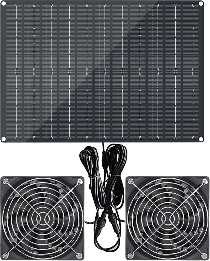 Solar Powered Fan 15W Waterproof Solar Panel Exhaust Intake Monocrystalline Fan with 9.8Ft On/Off Cable for Outside/Inside Shed Chicken Coop Coop&ampWarehouse&ampGreenhouse Doghouses Cooling Ven