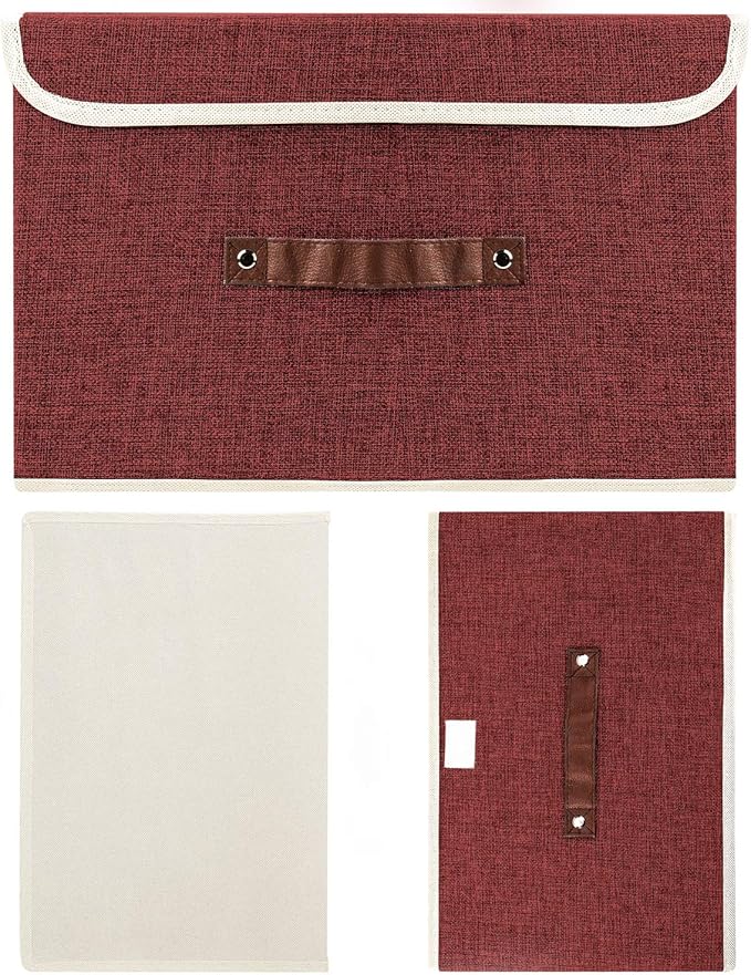 TYEERS Collapsible Storage Boxes Washable Fabric Storage Bins with Lids 14.9x9.8x9.8 inches 3 Pack Red Wine