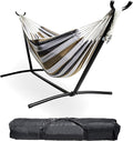 Backyard Expressions - 914921 - Portable Double 2 Person Outdoor Hammock with Stand - Brown and Gray - 9 x 3 Foot Hammock