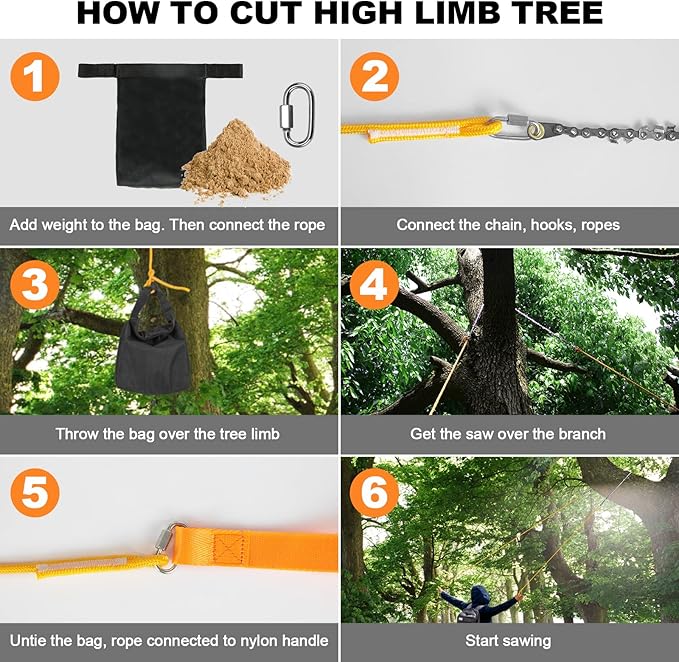 Premium 55 Inch High Limb Rope Saw with Two Ropes70 Sharp Teeth Blades on Both Sides-Best Folding Pocket Chain Saw for CampingField Survival GearHunting.
