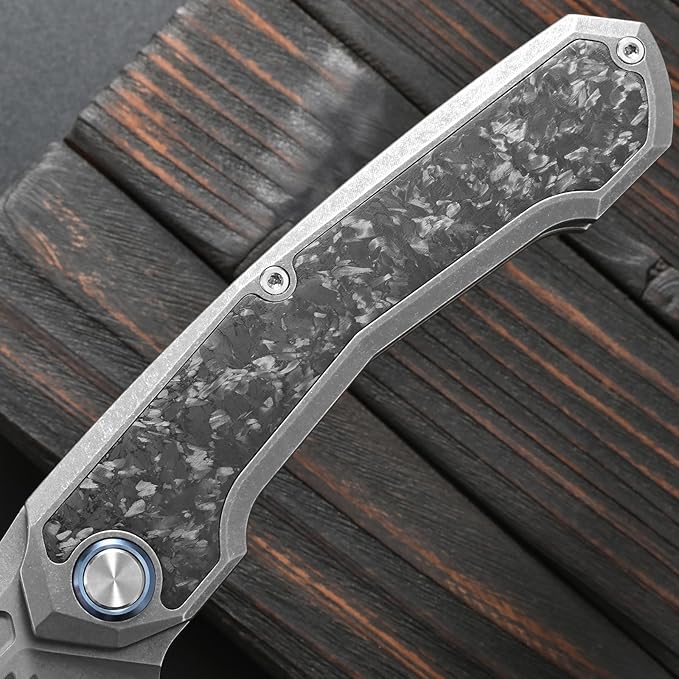 Sitivien ST999 Folding KnifeS35VN Steel Blade with Titanium and Carbon Fiber Handle Liner LockEDC Knife with pocket clip for Outdoor Camping Survival Hiking(Gray)