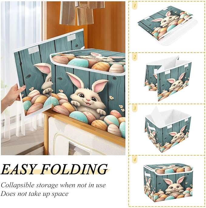 Easter Bunny Fabric Storage Bins with Lids and HandleFoldable Storage Bins with LidsCloset Organizers for Clothes Storage Room Organization Office Storage Chest Organizer
