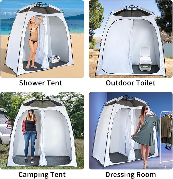 EighteenTek® Upgraded Pop Up Shower Tent 2-Room Changing Tent Privacy Shelter with Floor &amp Dual Doors Portable Camping Toilet &amp Bathroom Tents 83 x 47 x 77.6H