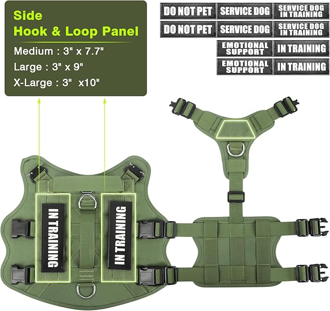 WINSEE Service Dog Vest Harness for Medium Dog Tactical Working MOLLE Vest with 10 Pet Patches No Pull Heavy Duty Harness for Training Walking