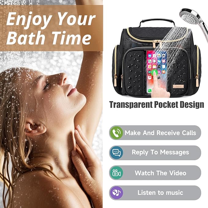 Large Toiletry Bag for Women MenBathroom BagWater Resistant Shower BagMakeup BagPortable Shower Caddy for College DormHanging Travel Toiletry Bag with Transparent Waterproof Phone Pocket