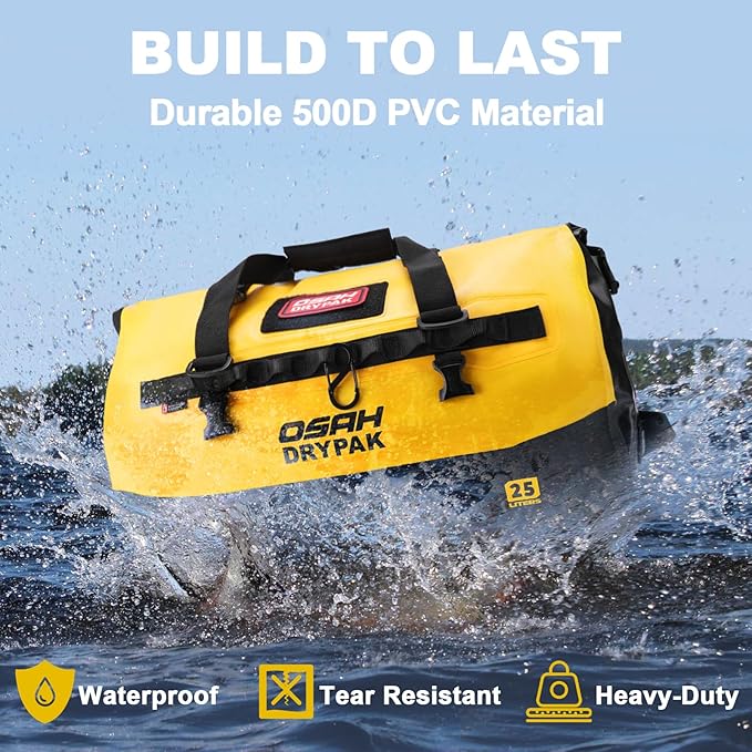 OSAH DRYPAK Waterproof Duffel Bag 25L/40L/60L – Heavy-Duty Motorcycle Tail Bag Roll-Top Dry Bag for Travel Camping Boating Kayaking Outdoor Adventure