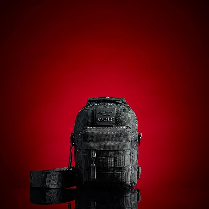 WOLFpak 4L Mini Tactical Sling Bag (Black Leopard) Compact Crossbody Backpack for Gym Travel &amp EDC | Tactical Shoulder Bag with Multiple Pockets – Lightweight Durable Sling Pack for Men &amp Wo