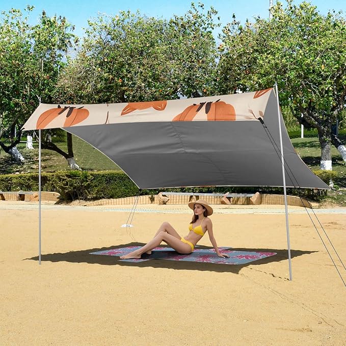 ALAZA Orange Fox Pattern Beach Tent Sun Shelter Portable Canopy Sunshade for Outdoor Camping Picnics Backyard Fun 10x9 ft