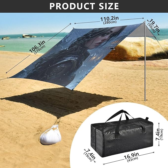 Game Anime Winter Playroom Foldable Beach Cabana UPF50+ Protection Waterproof Portable Sun Shelter with Sturdy Poles Sandbags and Shovel for Camping Picnics Backyard