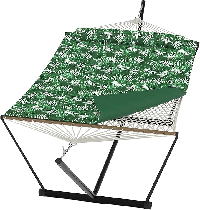 GarveeHome Double Hammock with Heavy-Duty Steel Stand 2 Person Portable Hammock 450LBS Max Weight Capacity Easy Assembly Ideal for Indoor Backyard Camping &amp Outdoor Use