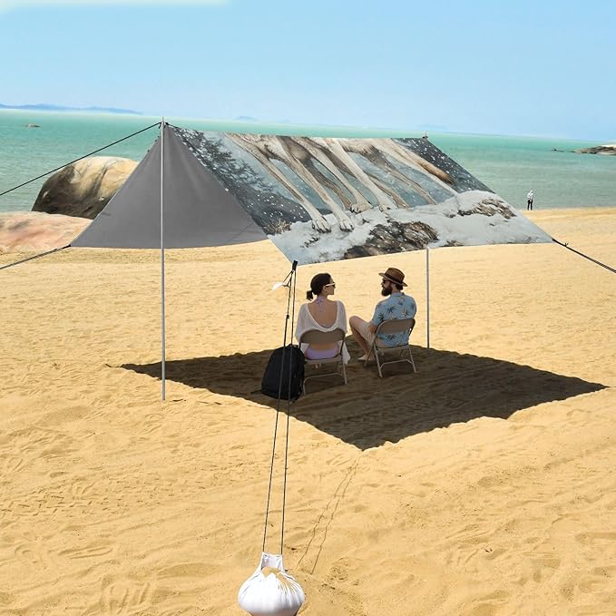 ALAZA Wolves Snow Montain Beach Tent Sun Shelter UPF50+ Protection Beach Shade Canopy w/ 4 Sandbags for Outdoor Camping Fishing Backyard Fun Picnic 10x9 ft
