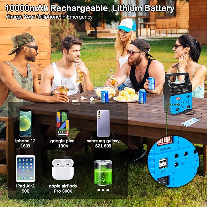 Portable Power StationSolar Generator with Panels includedLiFePO4 Battery Pack Small Solar Powered Generator with DC/USB OutletsLED Flashlight for Home UseOutdoor Camping Quiet(Blue)