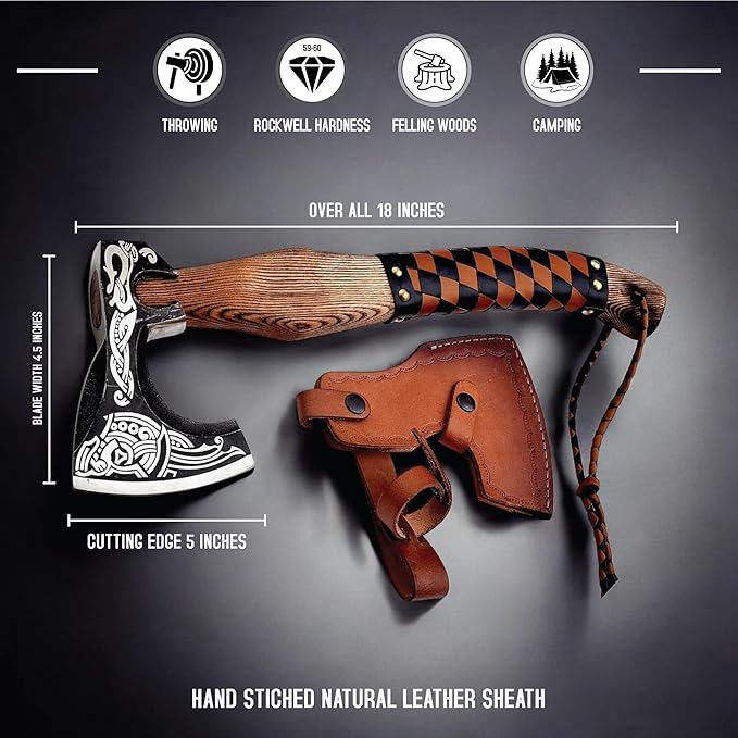 Viking Axe Ideal for Collectors &amp Enthusiasts Authentic Artisan-Crafted HandForged Camping Axes and Hatchets Medieval Styled with Durable and Robust High Carbon Steel with Leather Sheath