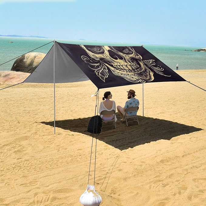 ALAZA Pirate Skull and Floral Beach Tent Sun Shelter Portable Canopy Sunshade for Outdoor Camping Picnics Backyard Fun 10x9 ft