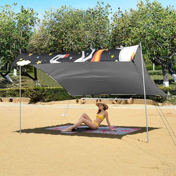 ALAZA Unicorns Rainbows Pattern Beach Tent Sun Shelter Portable Canopy Sunshade for Outdoor Camping Picnics Backyard Fun 10x9 ft