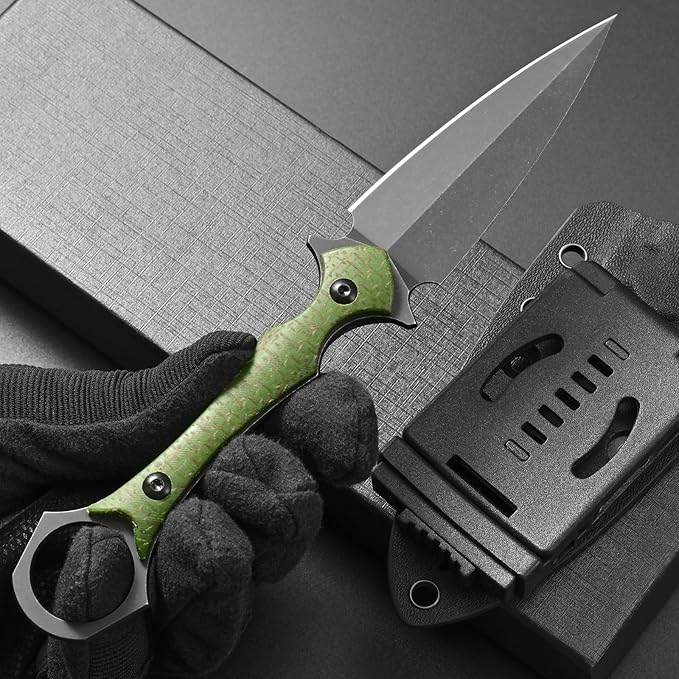 C1292 Fixed Blade Knife D2 Blade Micarta Handle EDC Tool Knifes for Outdoor Camping Survival Hiking(Green)