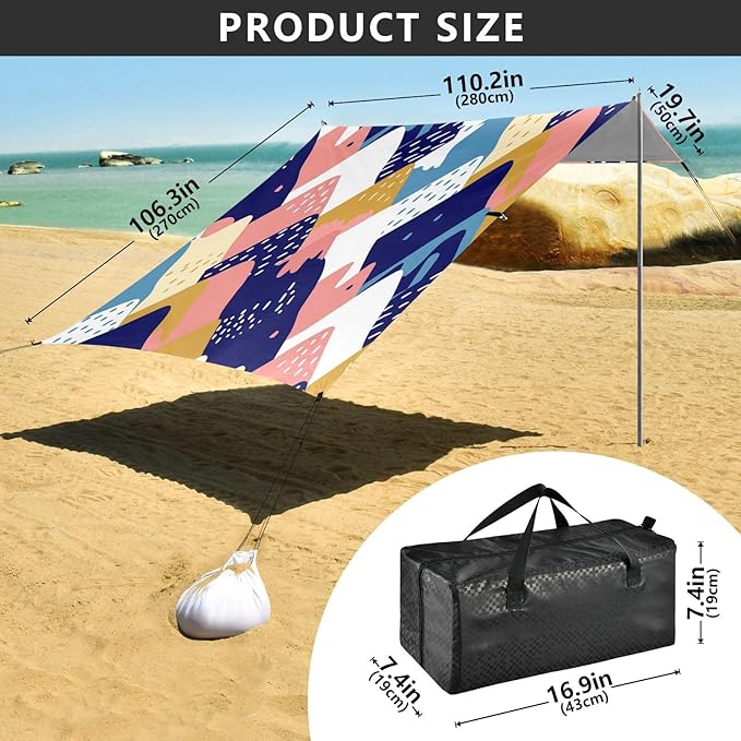 Beach Canopy with Windproof Ropes &amp Sandbags Beach Tent Sun Shade Sun Shelter for Camping Trips Fishing Backyard Fun or Picnics Mountain