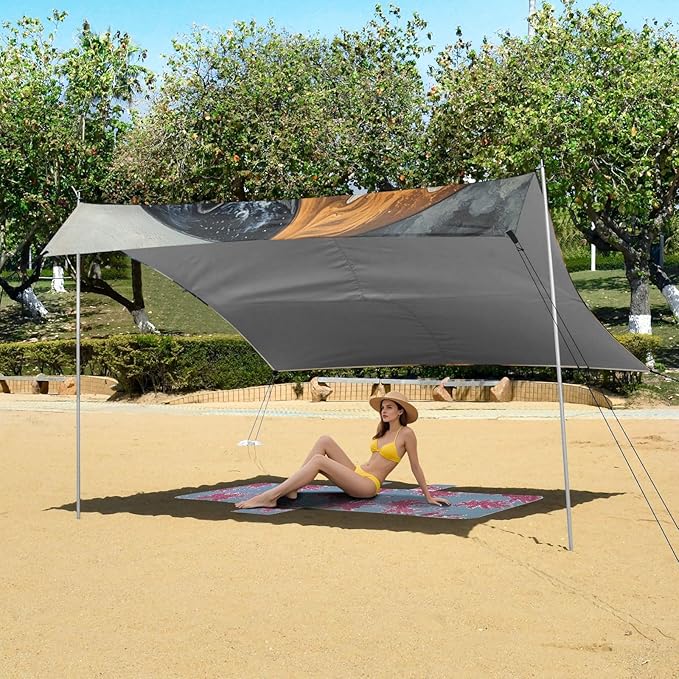ALAZA Wolf Yin Yang Style Beach Tent Sun Shelter Portable Canopy Sunshade for Outdoor Camping Picnics Backyard Fun 10x9 ft
