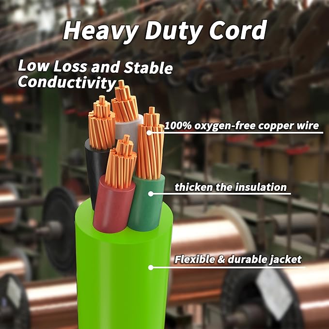 PlugSaf 10FT 30 Amp Generator Extension Cord 4 Prong NEMA L14-30P/L14-30R 10 Gauge STW 125/250V Twist Lock Generator Cord Heavy Duty Green ETL Listed