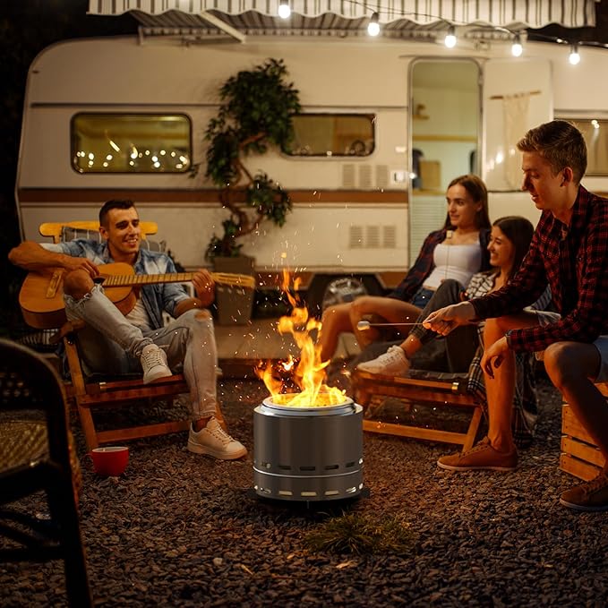 ROOMTEC 15 Smokeless Fire Pit Portable Wood Burning Firepit with Stand and Bag Easy Clean Bonfire with Removable Ash Pan Low Smoke Fireplaces for Camping Patio and Outside