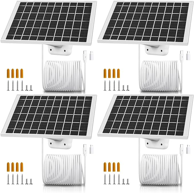 4 Pack 5V 7W Cam Solar Panel Charger for USB Type C Outdoo Security Camera Compatible Arlo Essential 2K 2nd Gen 3rd Arlo Pro 6th Gen 2025 Release Roku Battery Camera &amp Roku Cam Plus &amp More C