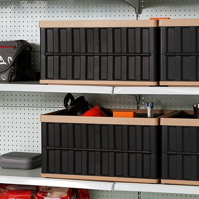 Citylife 4-Pack Collapsible Storage Bins 64L Stackable Plastic Storage Containers for Organizing Closets and GarageBlack