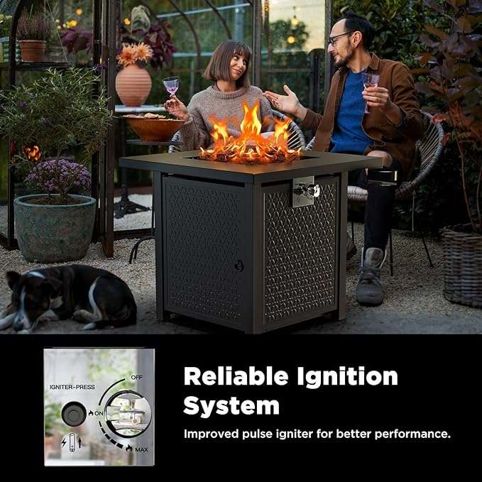 Ciays Propane Fire Pits 28 Inch Outdoor Gas Fire Pit Table 50000 BTU Steel Fire Table with Lid Add Warmth and Ambience to Gatherings and Parties On Patio Deck Garden Backyard Black