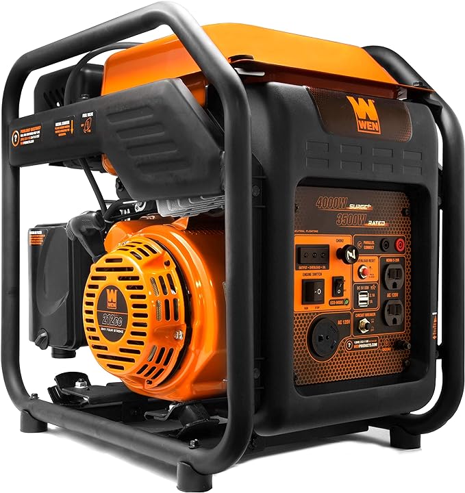 WEN GN400i RV-Ready 4000-Watt Open Frame Inverter Generator CARB Compliant Black/orange