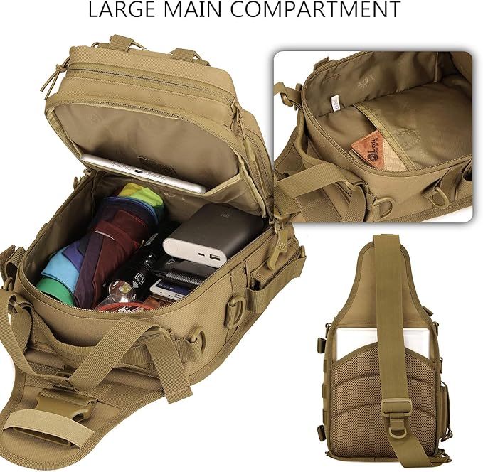 Protector Plus Tactical Sling Bag Military MOLLE Crossbody Pack Chest Shoulder Backpack (Patch Included) | Chest Shoulder Patch Included