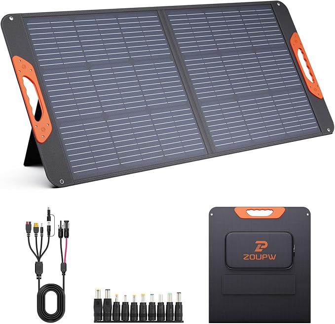 ZOUPW 100W Portable Solar Panel with 5-in-1 Cable23.5% Efficiency Mono Foldable Solar Charger for Jackery 300/Ecoflow River/Anker/BluettiIP67 Waterproof for Camping RV Off-Grid Emergency Power
