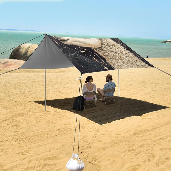 ALAZA Curly Hair Llama Space on Constellation Star Beach Tent Sun Shelter Portable Canopy Sunshade for Outdoor Camping Picnics Backyard Fun 10x9 ft