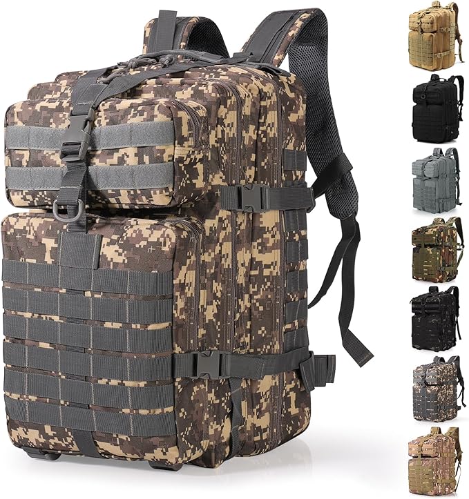 ShowyLive 3P Tactical Backpack Military Rucksack - 45L Large Hiking Backpack Waterproof Durable Camping Backpack for Men Women Travel Outdoor Sports Bug Out Bag (ACU)