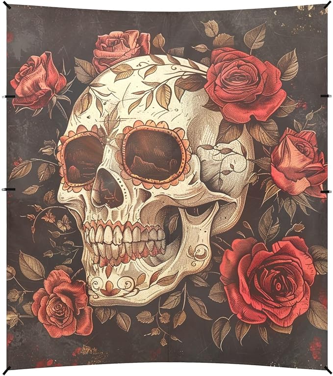 ALAZA Sugar Skull and Roses Vintage Retro Beach Tent Sun Shelter Portable Canopy Sunshade for Outdoor Camping Picnics Backyard Fun 10x9 ft